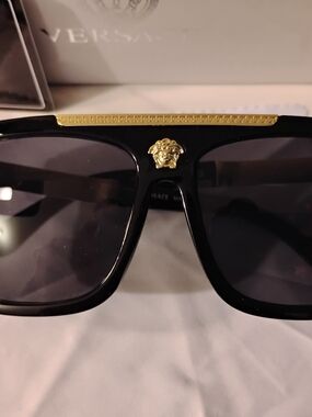Versace Black Sunglasses with Gold Medusa Bar